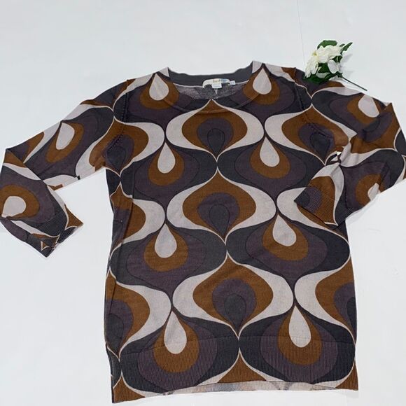 Boden Modern Print Lightweight‎ Wool Crewneck Sweater Size 4 - Picture 1 of 8